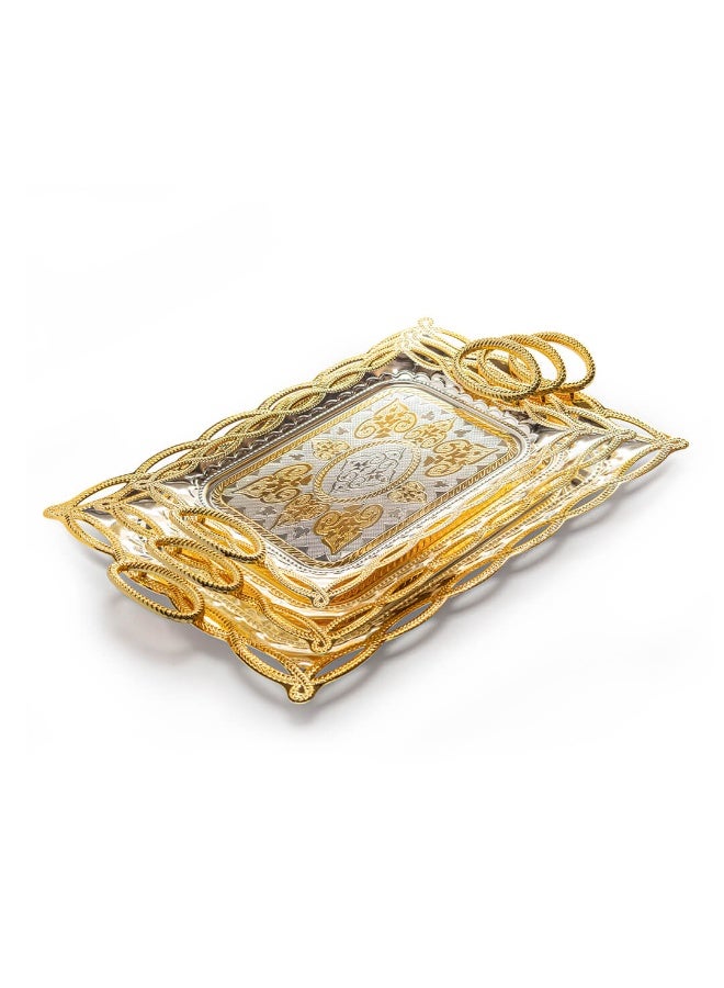 Si Bonne Luxury Rectangular Gold Decorative Serving Tray with Ornate Handles, Elegant Metal Display Tray - Image 2